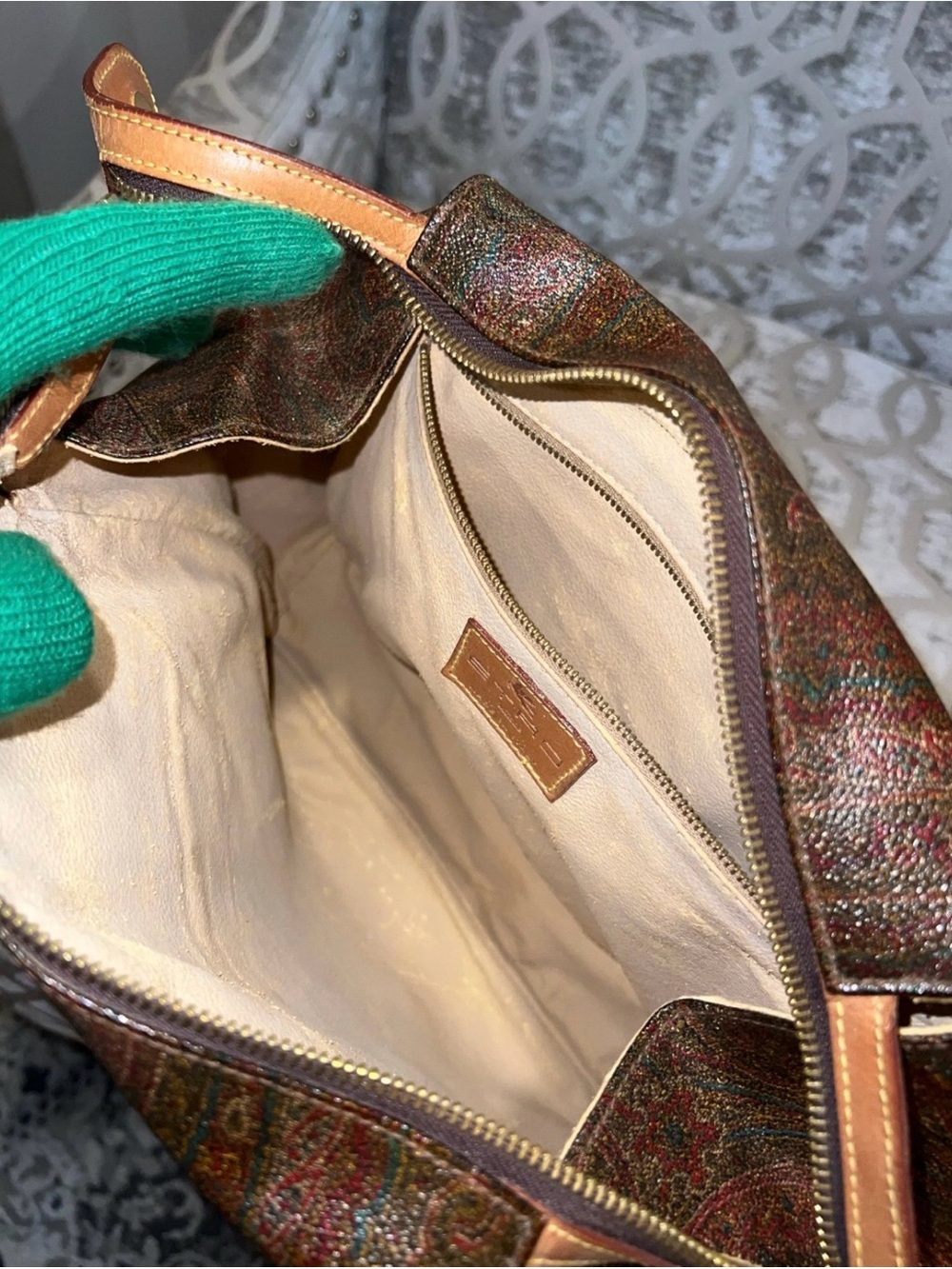 Etro Milano Paisley Satchel Leather Trim Top Handle Bag Italy - Picture 5 of 11